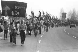 Bob and Mark Marching at Lockheed with the Trident Monster, 1976